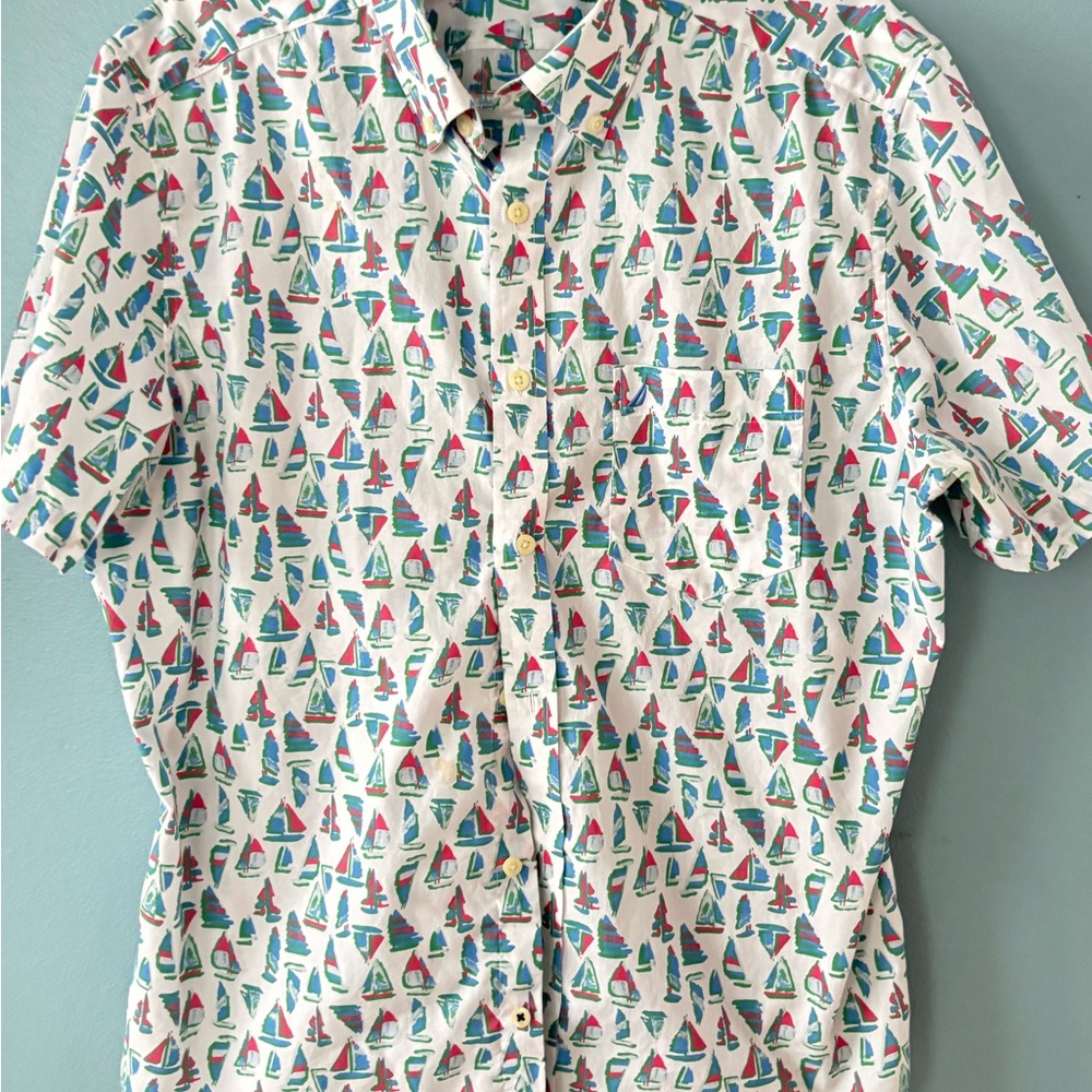 Nautica Casual Button Down Shirt Blue Nautical Design
